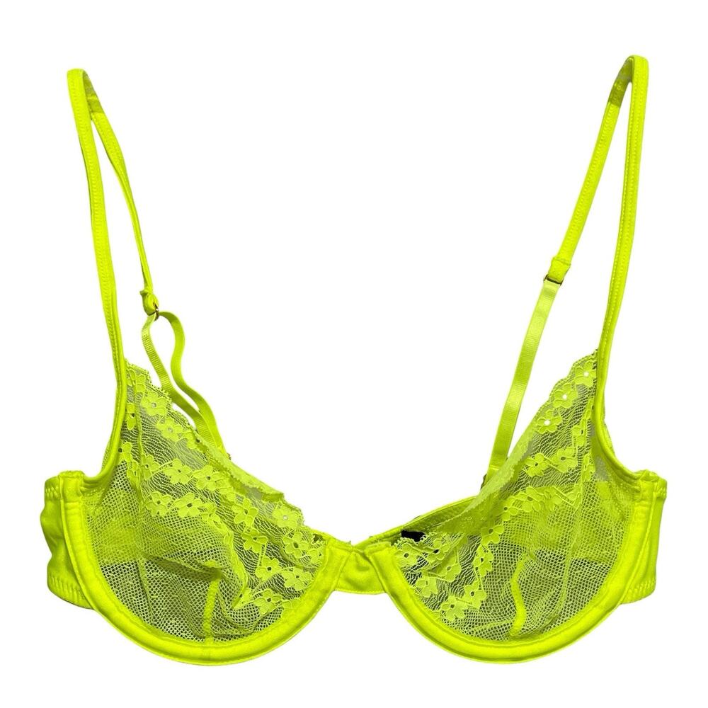 Urban Outfitters Out from Under Blaconette Bra Medium Neon Yellow Rave Lace Mesh